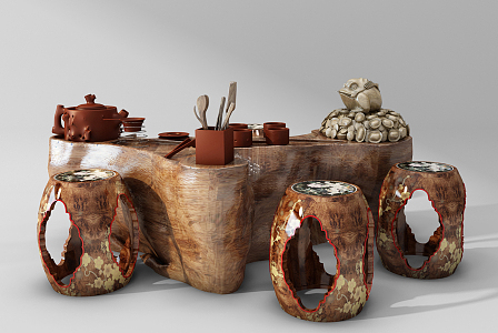 Chinese-style Root Carved Tea Sea Tea Sea Tea Set 3d model