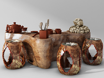 Chinese-style Root Carved Tea Sea Tea Sea Tea Set 3d model