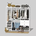 Modern Open Wardrobe Interior With Hanging Clothes Storage Baskets Drawers And Shoes
