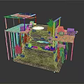 Multi Level Outdoor Wooden Platform With Steps Green Plants And Crates