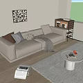 Modern Elegant Beige Two-Seater Sofa With Pillows Blanket Decorative Painting And Side Cabinet