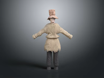 Character Model Wearing Worn Hat And Old Clothes On Gray Background 3d model