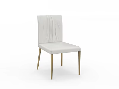 White Leather Dining Chair With Textured Backrest And Gold Metal Legs In Modern Style 3d model