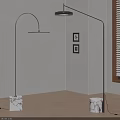 Modern Floor Lamp With Marble Base Living Room Interior Wall Art Window Blinds Wooden Floor