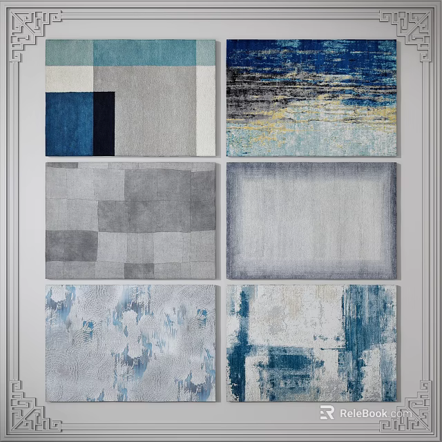 Modern Square Rugs With Abstract Geometric Patterns And Blue Gray Tones 3d model 