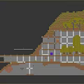 Modern 3D Model Architecture On Mountain Like Terrain With Yellow Hillside And Green Trees