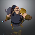 3D Fantasy Bearded Character Muscular Build Blue Armor Golden Shoulder Staff With Blue Gem