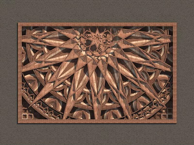Elegant Wooden Wall Decoration with Intricate Carved Symmetrical Floral Geometric Art Design 3d model