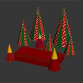 Festive Christmas Decoration Set With Green Red Polka Dot Trees Red Cones And Rectangular Platform