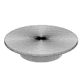Round Coffee Table with Textured Surface and Ribbed Metal Base for Modern Living Room