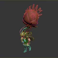 Small Adventurous Character Carrying Large Orange Flame Shaped Creature Fantasy Design