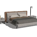 Modern Double Bed With Upholstered Brown Headboard Light Gray Mattress Nightstands And Table Lamps