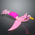 Pink Flying Swan with Lotus Flower Tail and Golden Accents Decorative Artistic Design