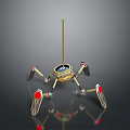 Multi Legged Metallic Mechanical Creature With Red Leg Details And Circular Central Part 3d model