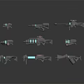 Futuristic Sci Fi Weapons Collection with Various Designs and Blue Light Effects 3d model