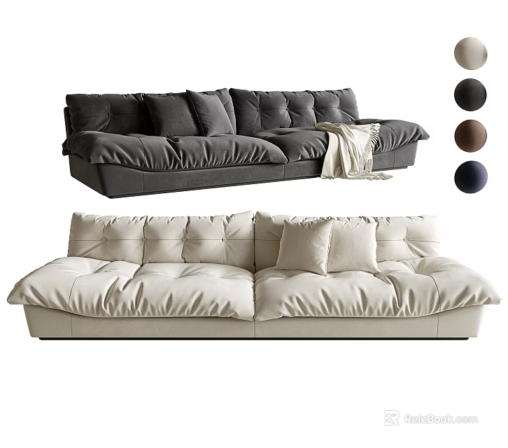 Sectional Sofa in Beige Black Brown Navy Blue with Plush Cushions and Cozy Wrinkled Design 3d model 