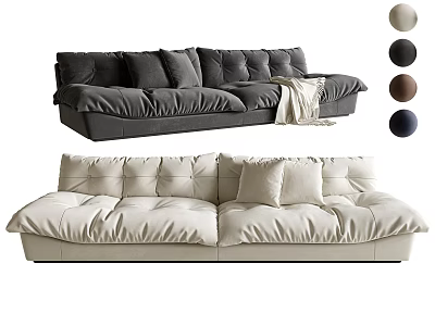 Sectional Sofa in Beige Black Brown Navy Blue with Plush Cushions and Cozy Wrinkled Design 3d model