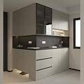 Modern Light Gray Decorative Cabinet With Glass Doors And Black Countertop