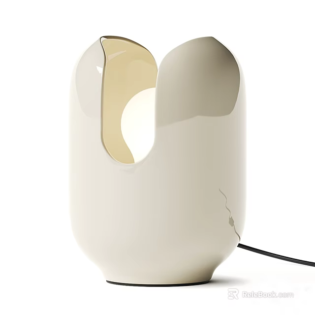 Modern Cream White Table Lamp With Curved Design And Warm Illumination 3d model 
