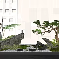 Indoor Landscape Design Featuring Rock Formations Pine Tree Lantern And Water Feature 3d model