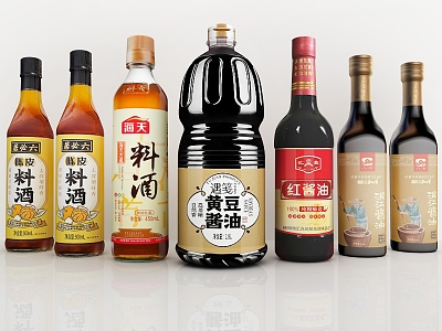 Seasoning combination seasoning bottle old soy sauce oyster sauce mature vinegar sesame oil seasoning kitchen supplies soy sauce sesame oil 3d model