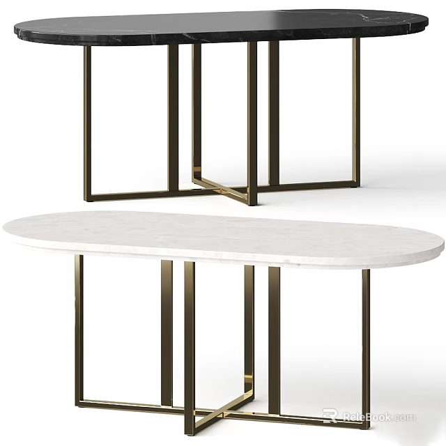 Elegant Modern Office Desk With Smooth Marble Top And Sturdy Metal Legs 3d model 