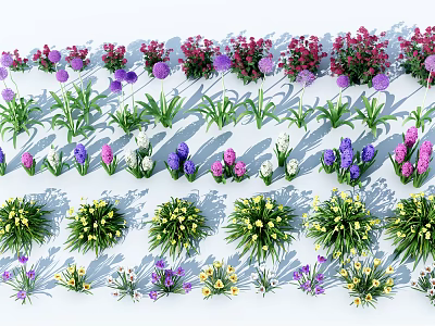 Colorful Flower Arrangement With Purple Pink Yellow White Blooms And Green Leaves 3d model