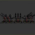 Sci Fi Multi Legged Mechanical Robots With Red Black Armor And Weapon Systems 3d model