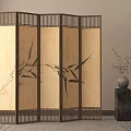 New Chinese-style Screen Partition Ink Screen Side Several Floriculture Ornaments 3d model