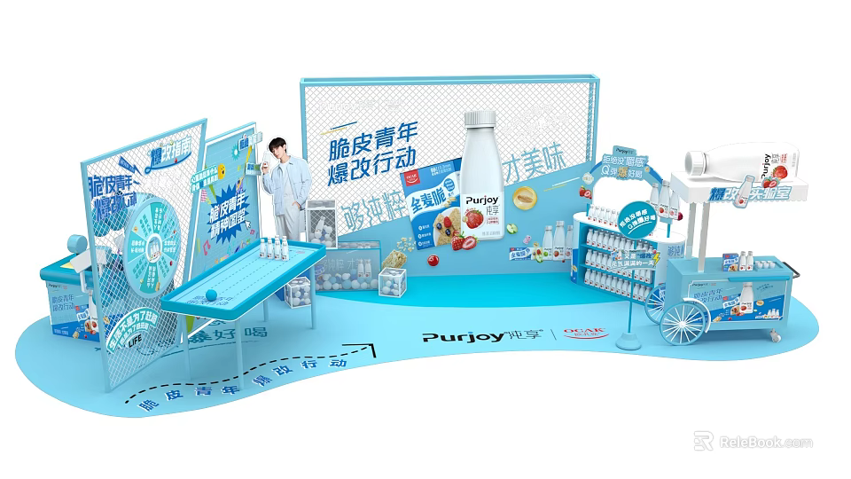 Pudgy Penguin Milk Products Blue Booth Photo Check in Spot With Yogurt 3d model 