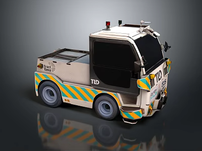 TID Utility Vehicle with Yellow Black Stripes Red Warning Light and Roof Mounted Equipment 3d model