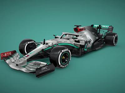 Silver And Green Formula 1 Racing Car With PETRONAS Logo And Streamlined Body Design 3d model