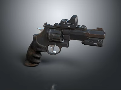 Tactical Revolver Firearm With Scope Rubber Grip And Black Finish 3d model