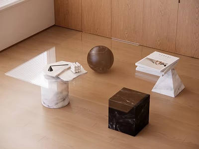Modern Marble Cube Coffee Table With Stacked Books Decorative Sphere And Tray 3d model