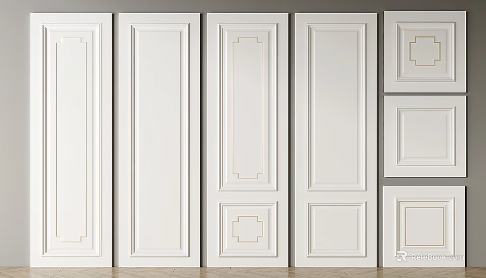 White Wainscoting Panel Designs With Decorative Patterns And Various Styles 3d model 