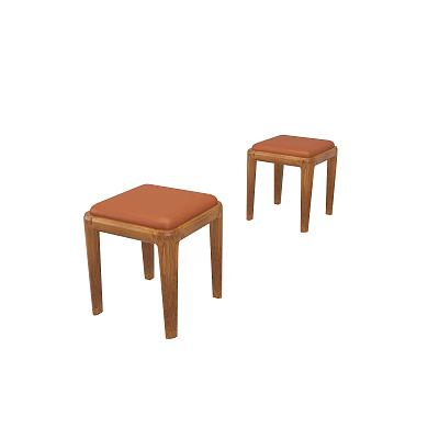 Two Stylish Dining Chairs With Wooden Frame And Brown Upholstered Seat 3d model