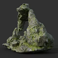 Natural Stone Garden Ornament With Mossy Surface And Decorative Holes Design