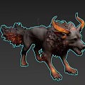 Black Wolf Game Movie Character With Red Horns And Burning Flames
