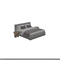 Double Bed With Gray And White Bedding And Wooden Nightstand In Minimalist Design
