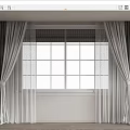 Modern Gray And White Curtains With Patterned Valance And Tiebacks For Window