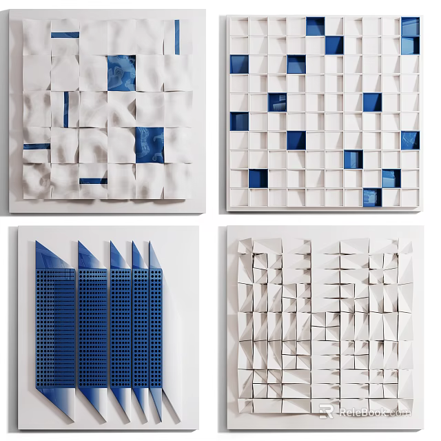 Modern Geometric Wall Decor With White Blue 3D Abstract Sculptural Patterns 3d model 