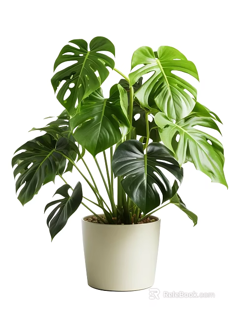 Monstera Tree with Large Green Leaves in White Ceramic Pot as Indoor Plant 3d model 