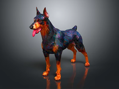 Colorful 3D Polygonal Doberman Sculpture With Artistic Modern Design Style 3d model