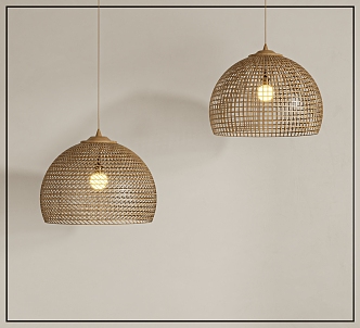 Quiet wind rattan chandelier 3d model