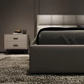 Modern Luxury Upholstered Double Bed With Matching Nightstands For Elegant Dark Tone Bedroom Interior