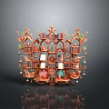 Intricate Wooden Multi Compartment Shelf For Displaying Small Electronic Appliances