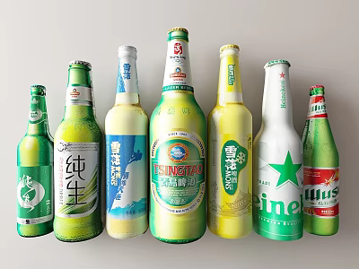 Assorted Beer Bottles And Glasses With Colorful Labels And Various Brands 3d model