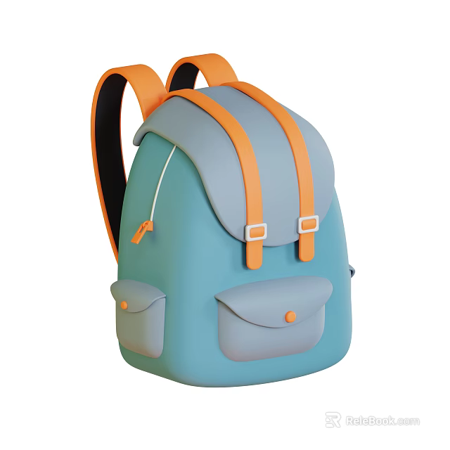 Stylish Blue Gray Backpack With Orange Straps And Front Pocket Design Details 3d model 