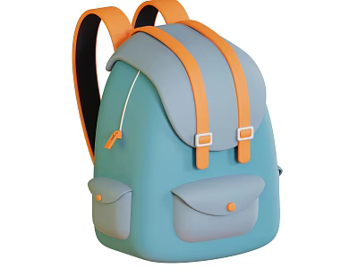 Stylish Blue Gray Backpack With Orange Straps And Front Pocket Design Details 3d model