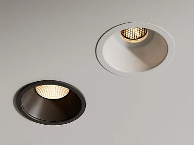 Two Recessed Spotlights With Black And White Trim Illuminated On Ceiling 3d model